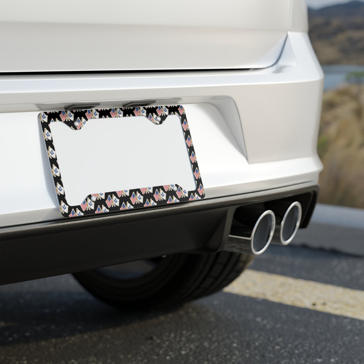 Master Mason Blue Lodge License Plate Frame - Crossed Flags Pattern - Bricks Masons