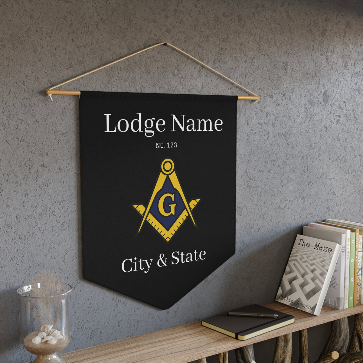 Master Mason Blue Lodge Pennant - Customized Gold Square & Compass with G - Bricks Masons