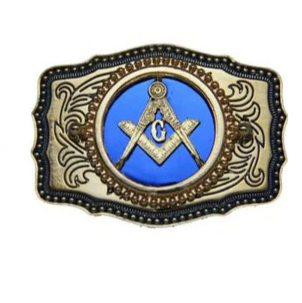 Master Mason Blue Lodge Belt Buckle - Blue Raised Square & Compass - Bricks Masons