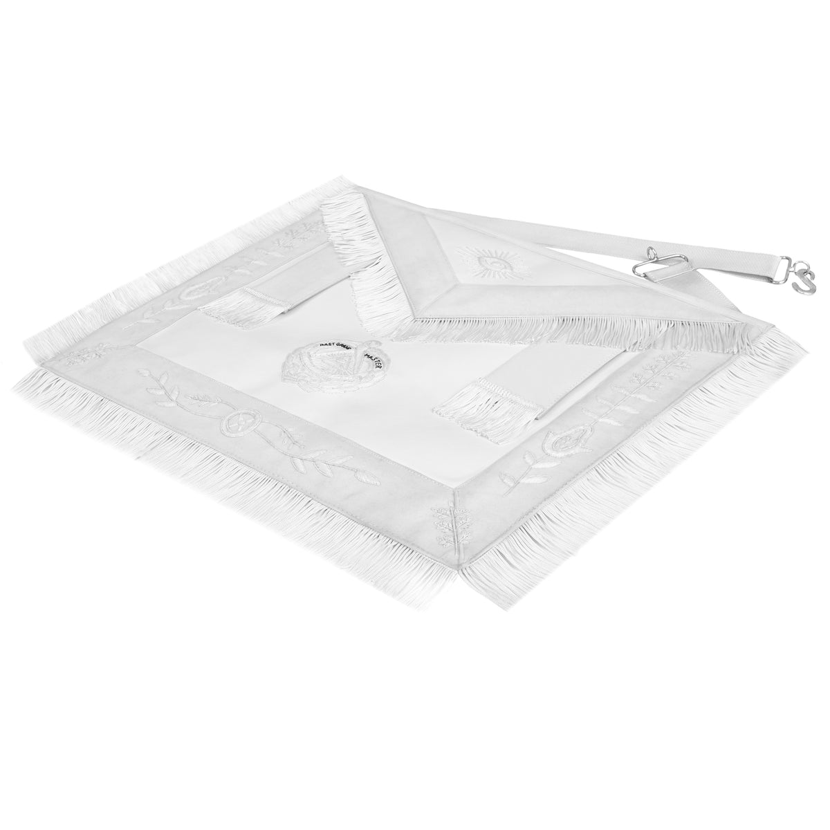 Past Grand Master Blue Lodge Apron - All White Bullion With Wreath & Pillars - Bricks Masons