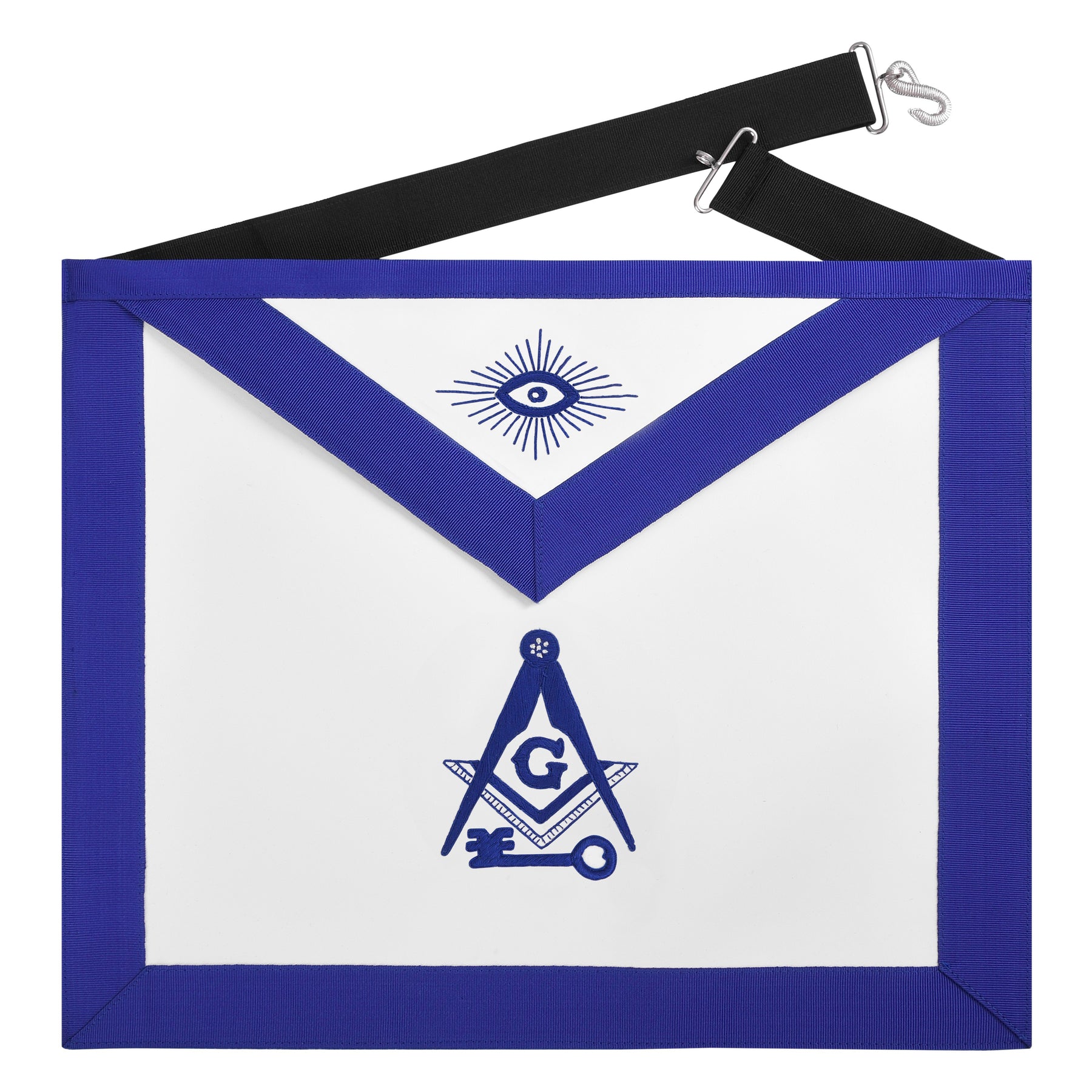 International Masons Apron - Royal Blue Ribbon Borders With Black Waist Belt - Bricks Masons