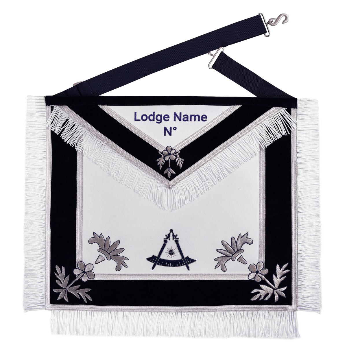 Past Master Blue Lodge Apron - Navy Velvet With Silver Braid & Fringe - Bricks Masons