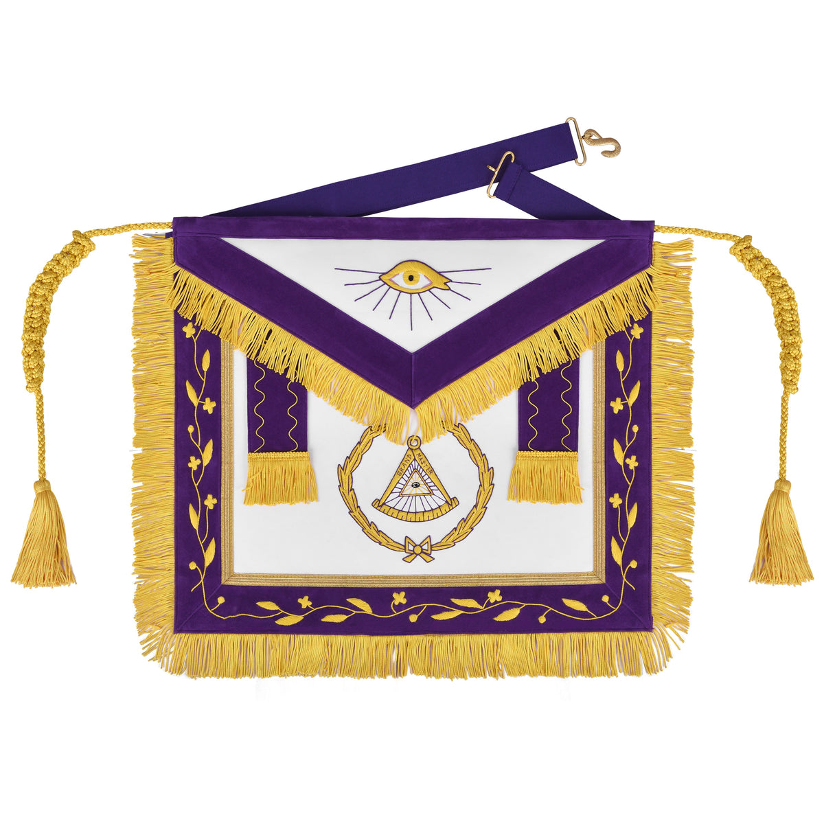 Grand Master Blue Lodge Apron - Purple Velvet With Yellow Fringe & Tassels - Bricks Masons