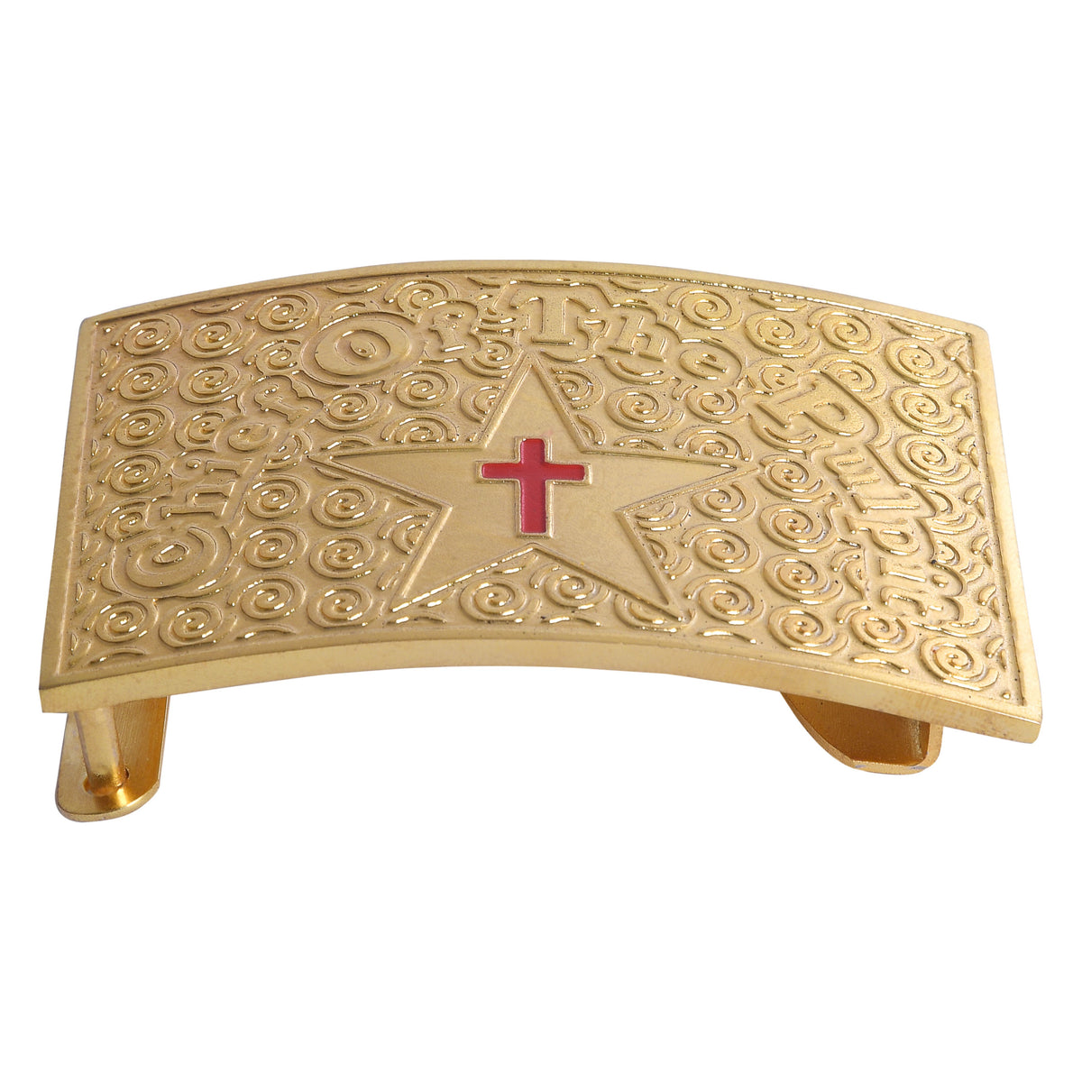 Knights Templar Commandery Belt Buckle - Gold Plated With Red Cross - Bricks Masons