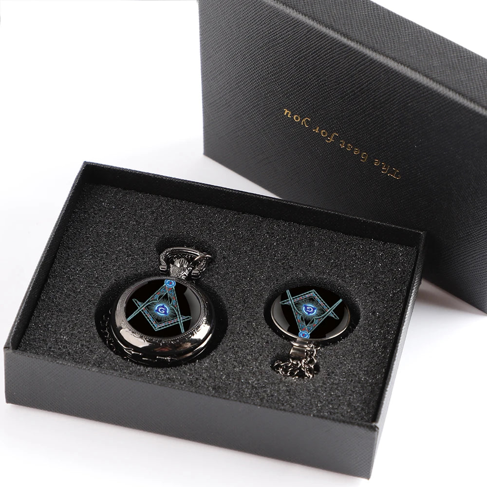 Master Mason Blue Lodge Pocket Watch - Pendant Chain Masonic Timepiece - Bricks Masons