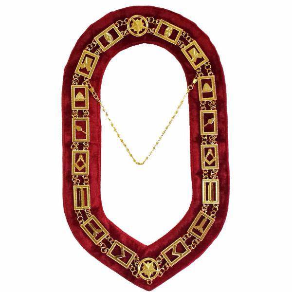 Blue Lodge Chain Collar - Gold Plated on Red Velvet - Bricks Masons