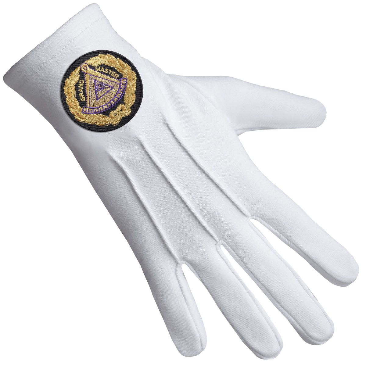 Grand Master Blue Lodge Glove - Machine Embroidery Black Patch - Bricks Masons