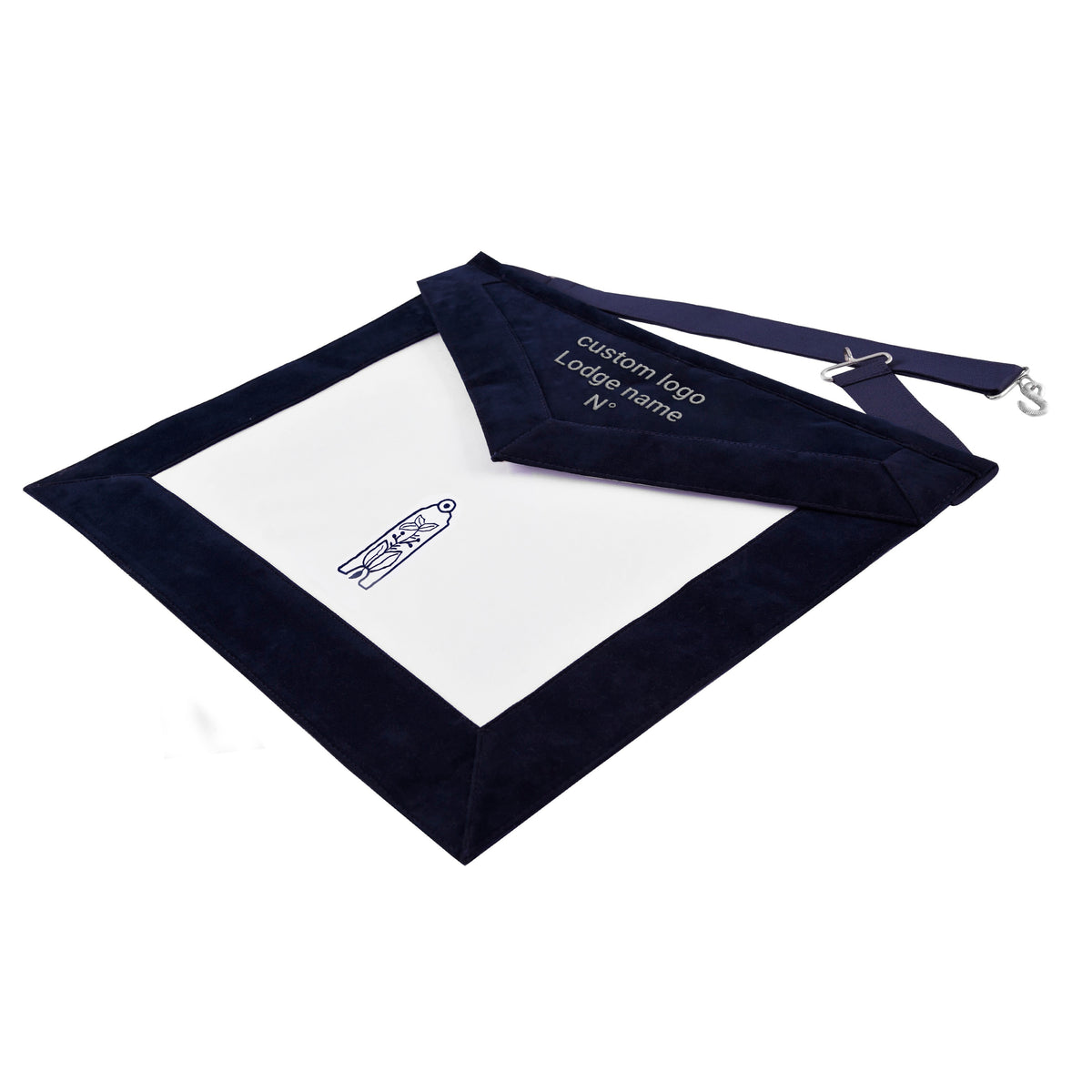 Junior Warden Blue Lodge Officer Apron - Navy Velvet With Silver Embroidery Thread - Bricks Masons