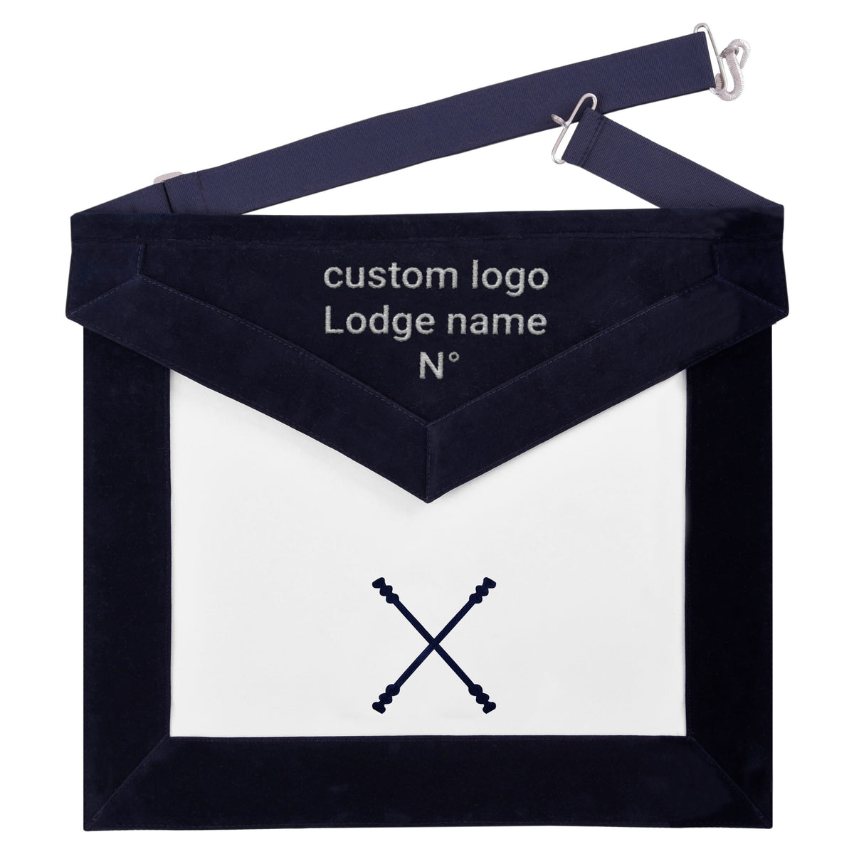 Marshal Blue Lodge Officer Apron - Navy Velvet With Silver Embroidery Thread - Bricks Masons