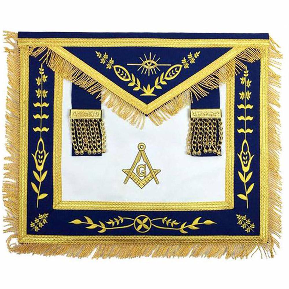 Master Mason Blue Lodge Apron - Navy Blue with Gold Fringe - Bricks Masons