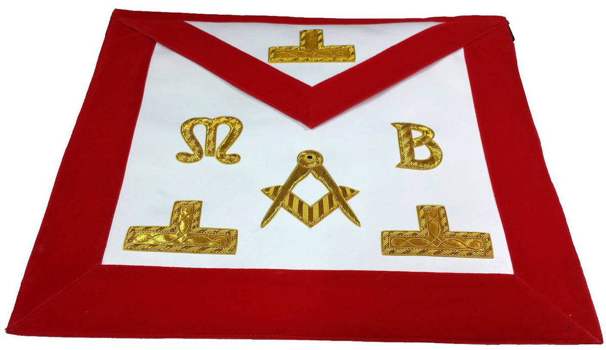 Master Mason Blue Lodge Apron - Red Velvet with Golden Bullion And Wire - Bricks Masons