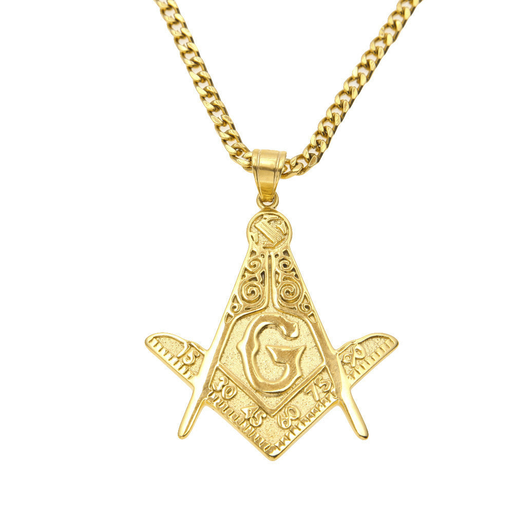 Master Mason Blue Lodge Necklace - Stainless Steel Gold Square & Compass G - Bricks Masons
