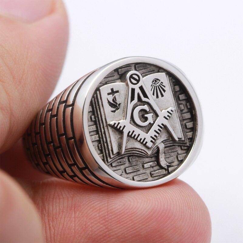 Master Mason Blue Lodge Ring - Bible Sterling Silver - Bricks Masons