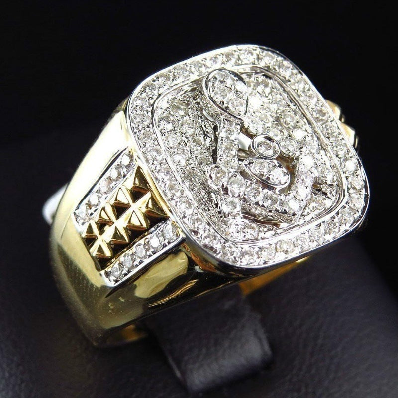 Master Mason Blue Lodge Ring - Rhinestones Square & Compass - Bricks Masons