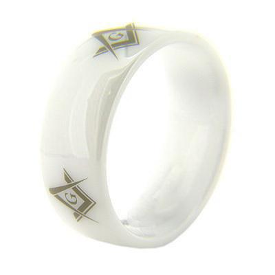 Master Mason Blue Lodge Ring - White Dome Ceramic - Bricks Masons