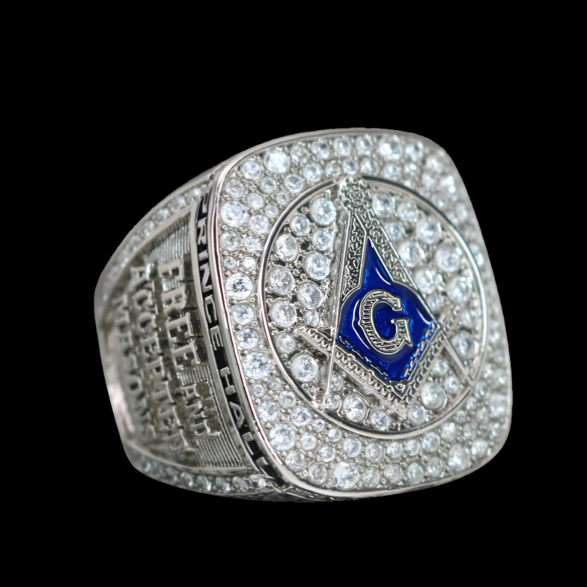 Master Mason Blue Lodge Ring - 925 Sterling Silver Shining Rhinestones - Bricks Masons