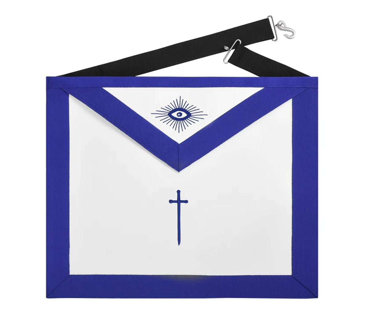 Tyler Blue Lodge Officer Apron - Machine Embroidery With Black Waist Belt - Bricks Masons