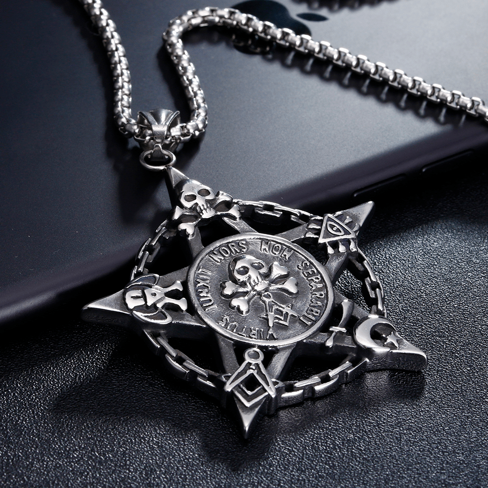 Widows Sons Necklace - Fivepointed Star Skull & Bones - Bricks Masons