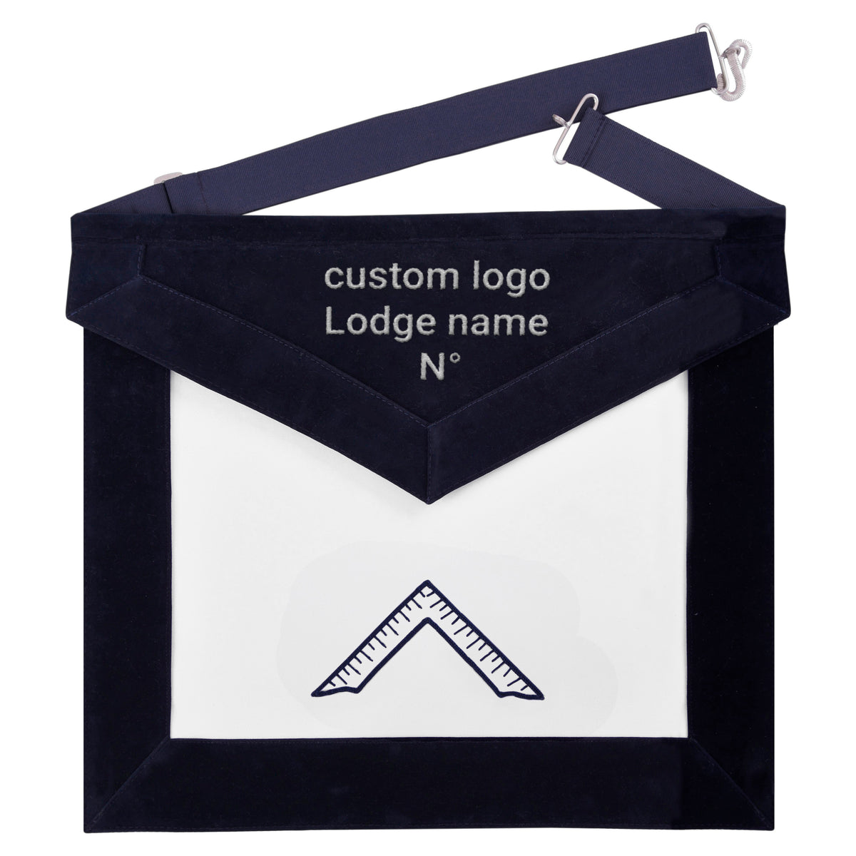 Worshipful Master Blue Lodge Officer Apron - Navy Velvet With Silver Embroidery Thread - Bricks Masons