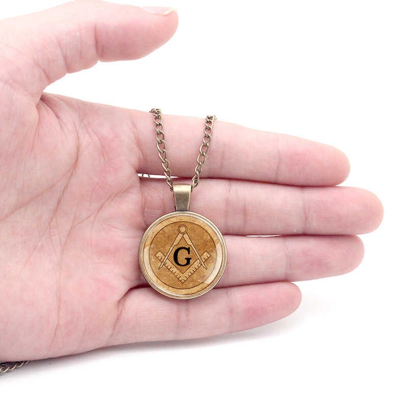 Master Mason Blue Lodge Necklace - Square and Compass G Glass Dome - Bricks Masons