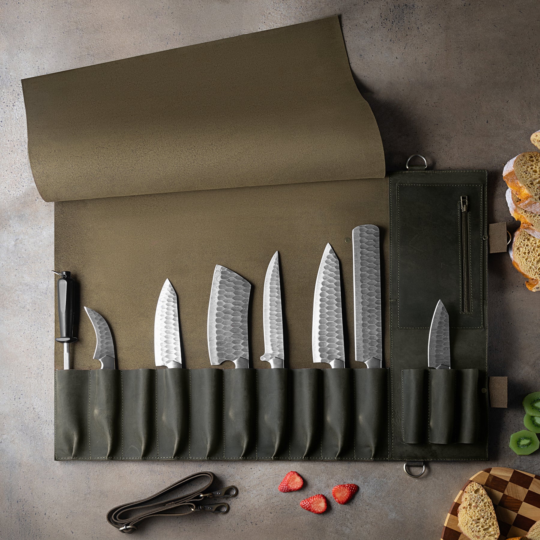 Professional 20-Inch Grand Master Leather Knife Roll (5) - Bricks Masons