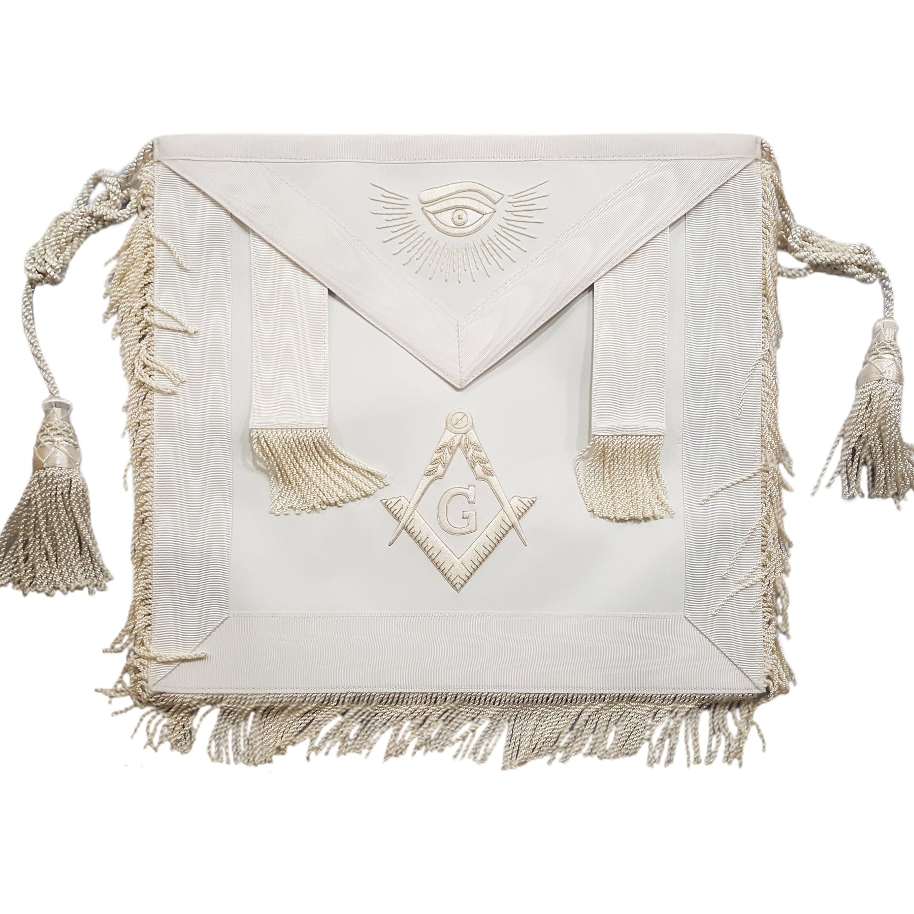 Master Mason Blue Lodge Apron - All White with Tassels & Cords