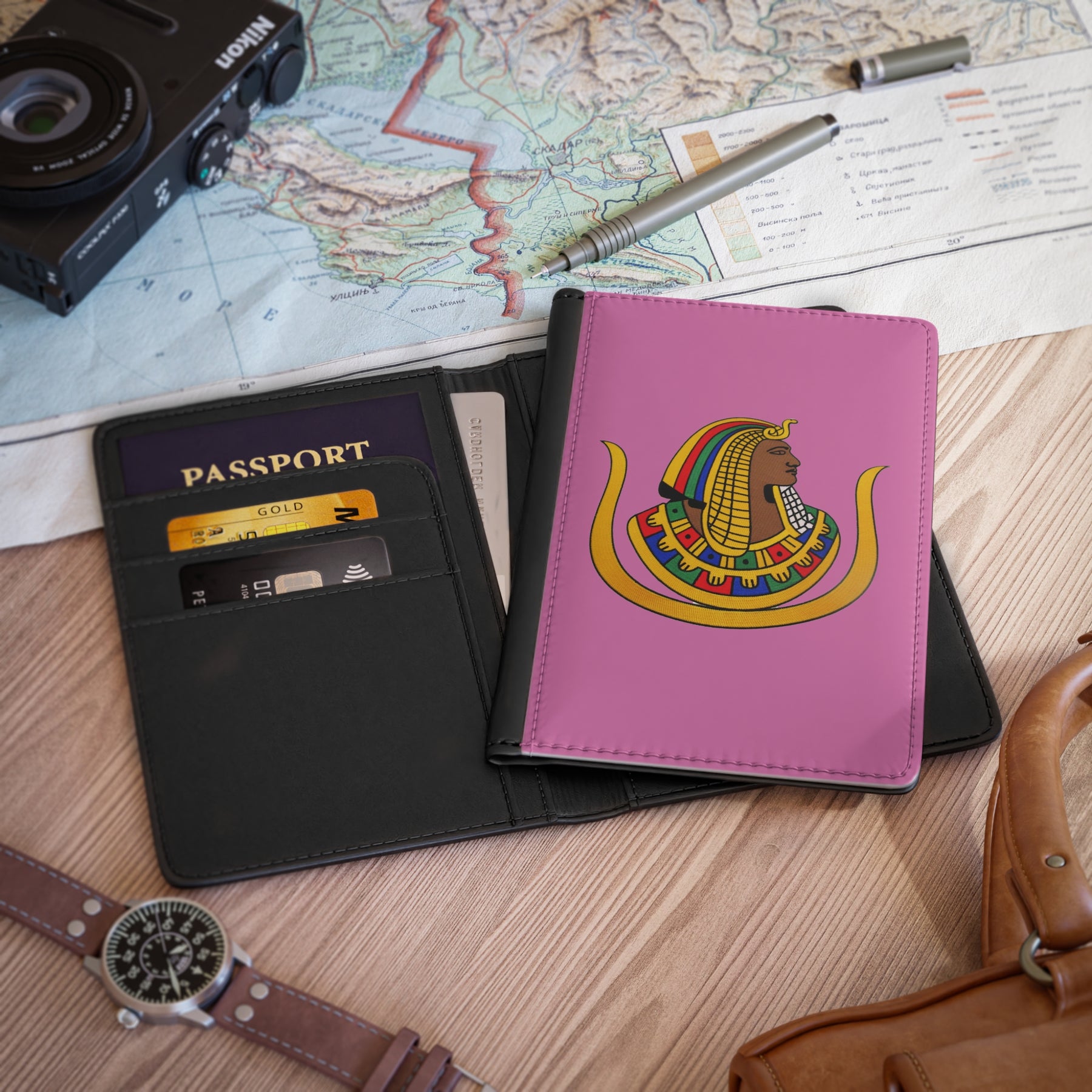 DOI Passport Cover - Pink PU Leather With Inner Compartments - Bricks Masons