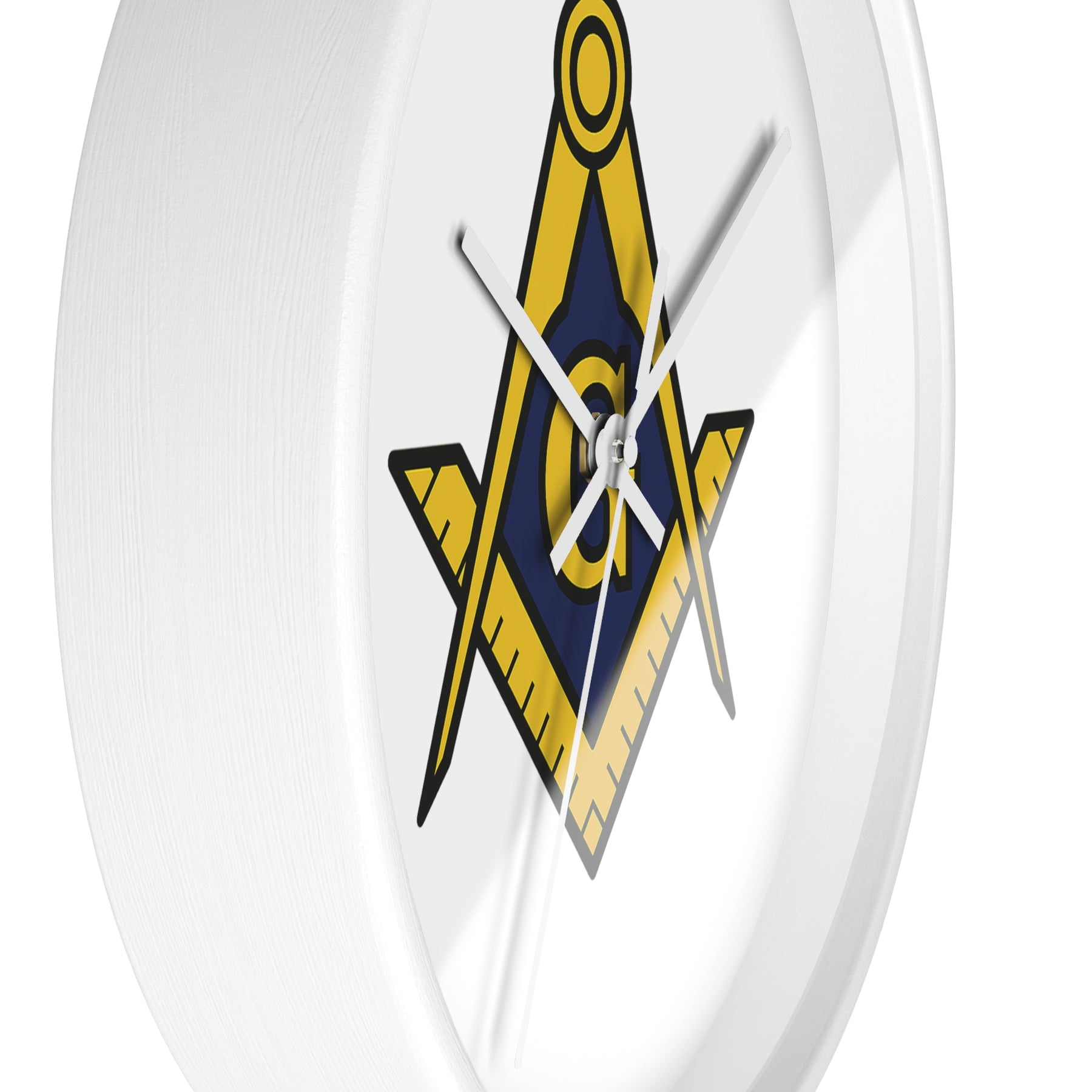 Master Mason Blue Lodge Clock - Wood Frame with Golden Square & Compass G - Bricks Masons
