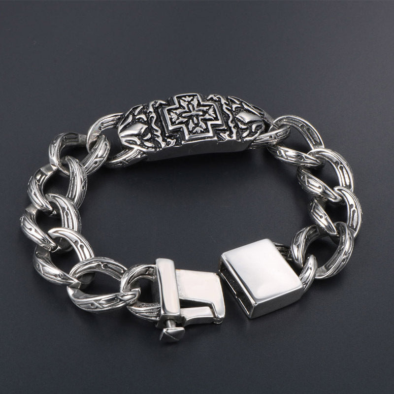 Knights Templar Commandery Bracelet - Silver Cross In Titanium Steel - Bricks Masons