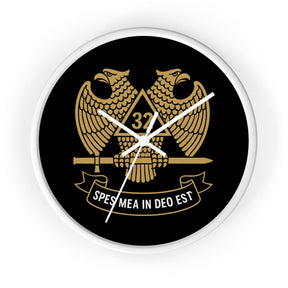 32nd Degree Scottish Rite Clock - Double Headed Eagle on Black Dial with Motto - Bricks Masons
