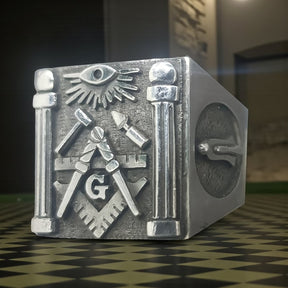 Masonic Master Degree Ring Silver 2 cm 14 g Masonry Art 1072 - Bricks Masons