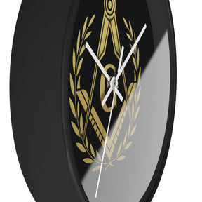 Master Mason Blue Lodge Clock - Wreath with Square & Compass G in Wooden Frame - Bricks Masons