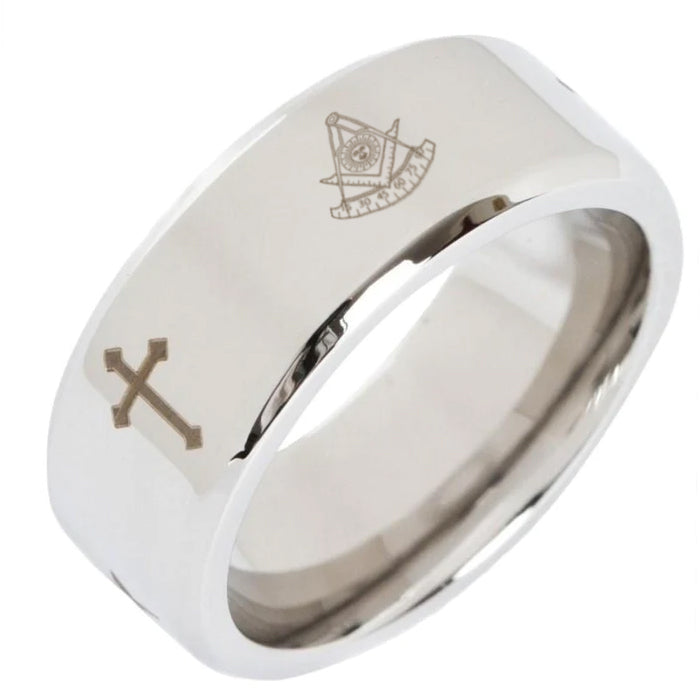 Past Master Blue Lodge California Regulation Ring - Beveled Silver Cross - Bricks Masons