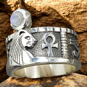 Egyptian Sekhmet Ring in Silver 1 cm 10 g Art 1135 - Bricks Masons