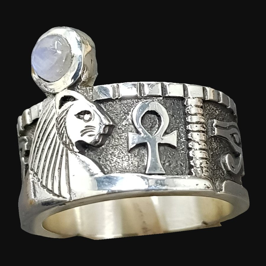 Egyptian Sekhmet Ring in Silver 1 cm 10 g Art 1135 - Bricks Masons