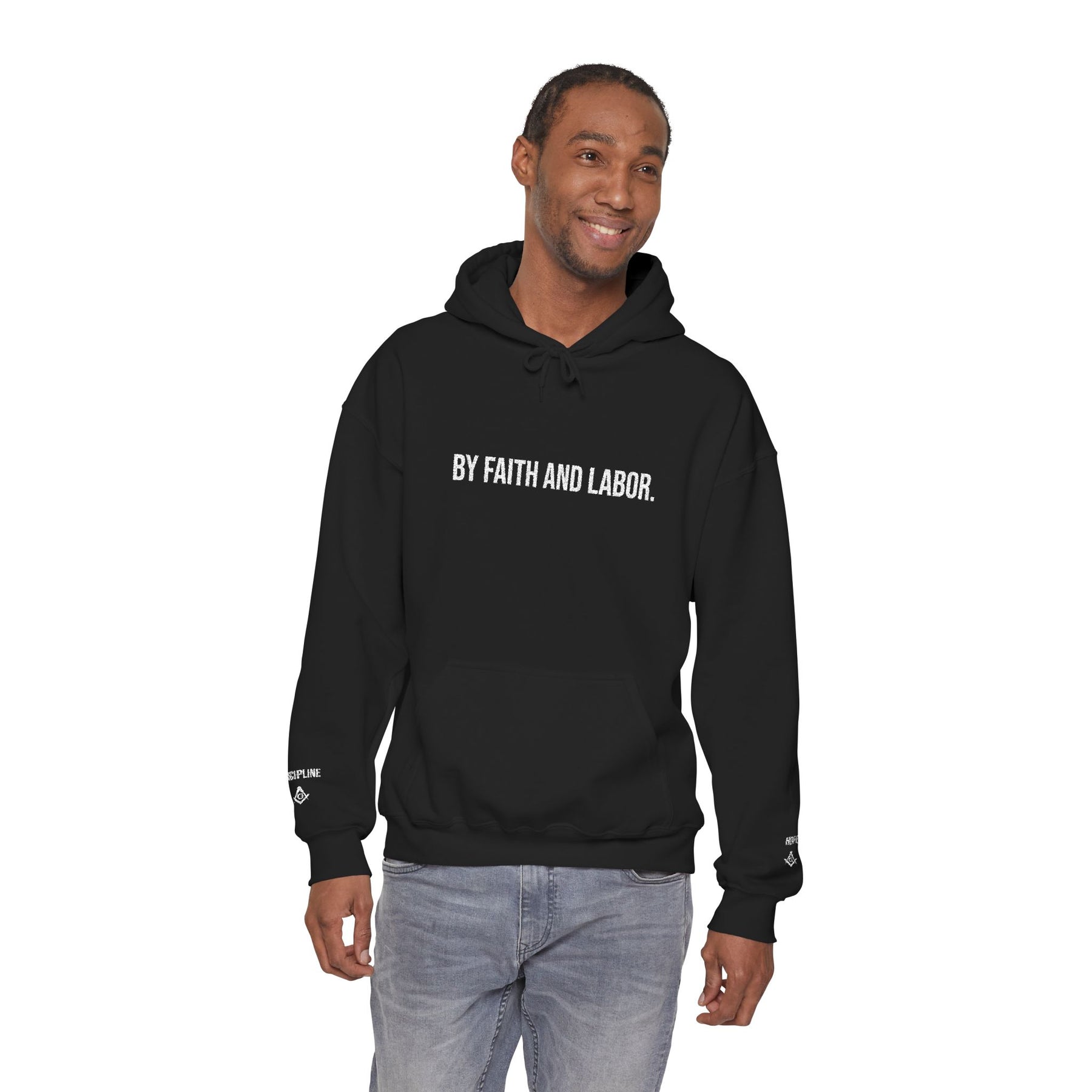 Master Mason Blue Lodge Hoodie - By Faith And Labor with Square & Compass G Embroidery - Bricks Masons