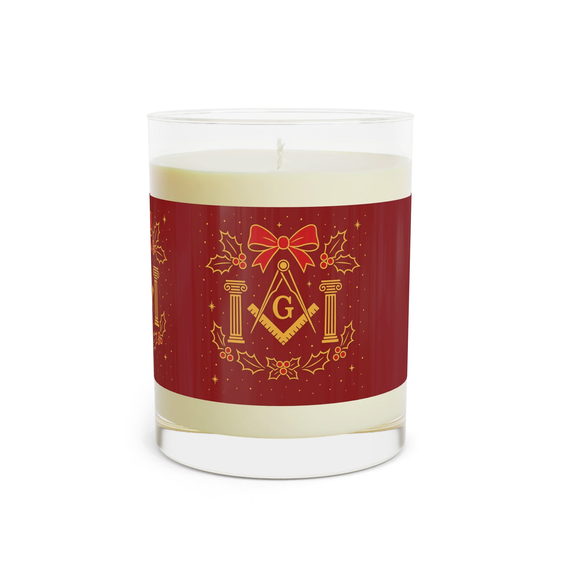 Master Mason Blue Lodge Candle - Square & Compass G and Twin Pillars Christmas Edition - Bricks Masons