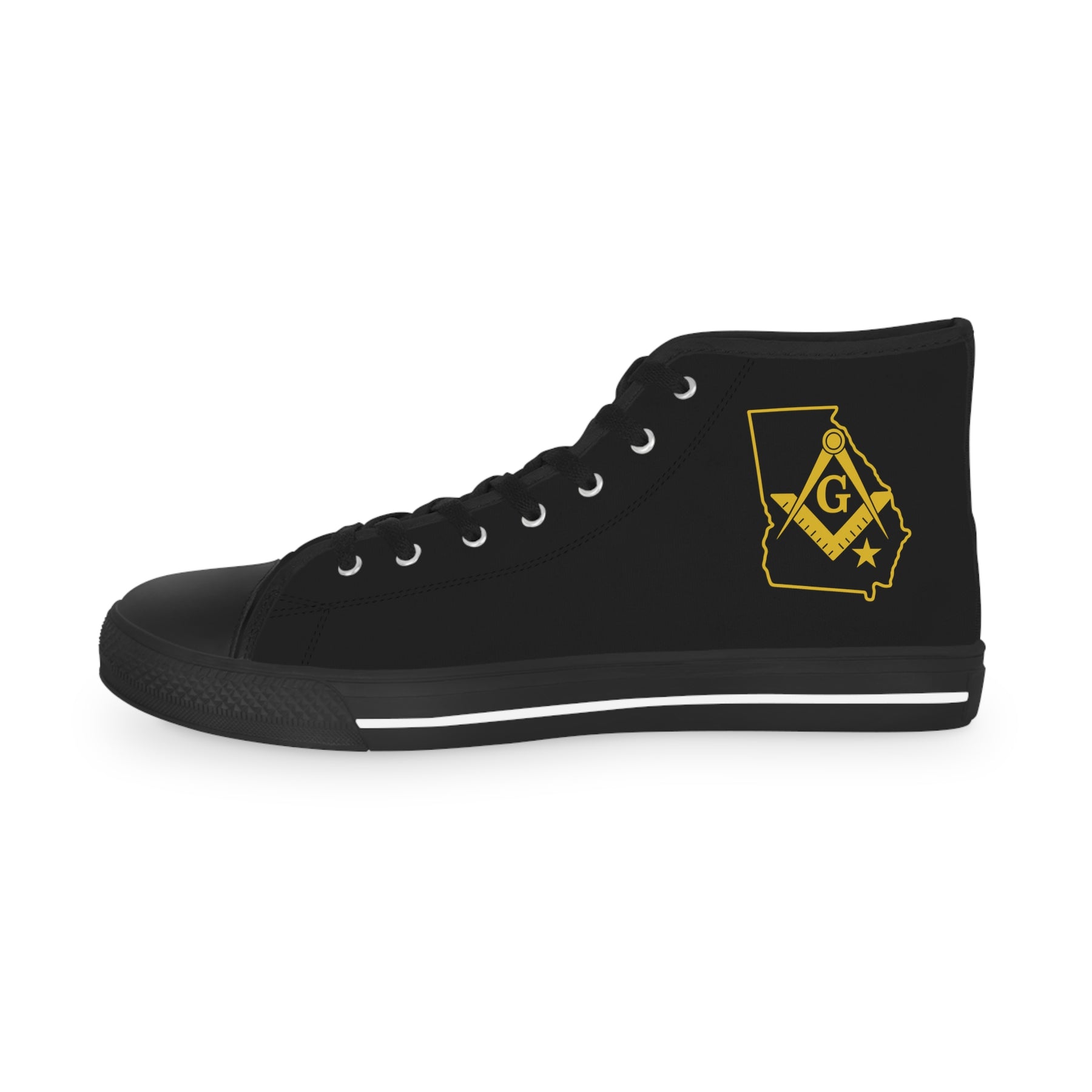 Master Mason Blue Lodge Sneaker - High Top Black & White Sole Georgia Map Mason - Bricks Masons