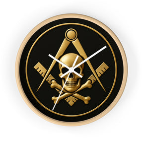 Widows Sons Clock - Square & Compass with Skull Emblem on Wooden Frame - Bricks Masons