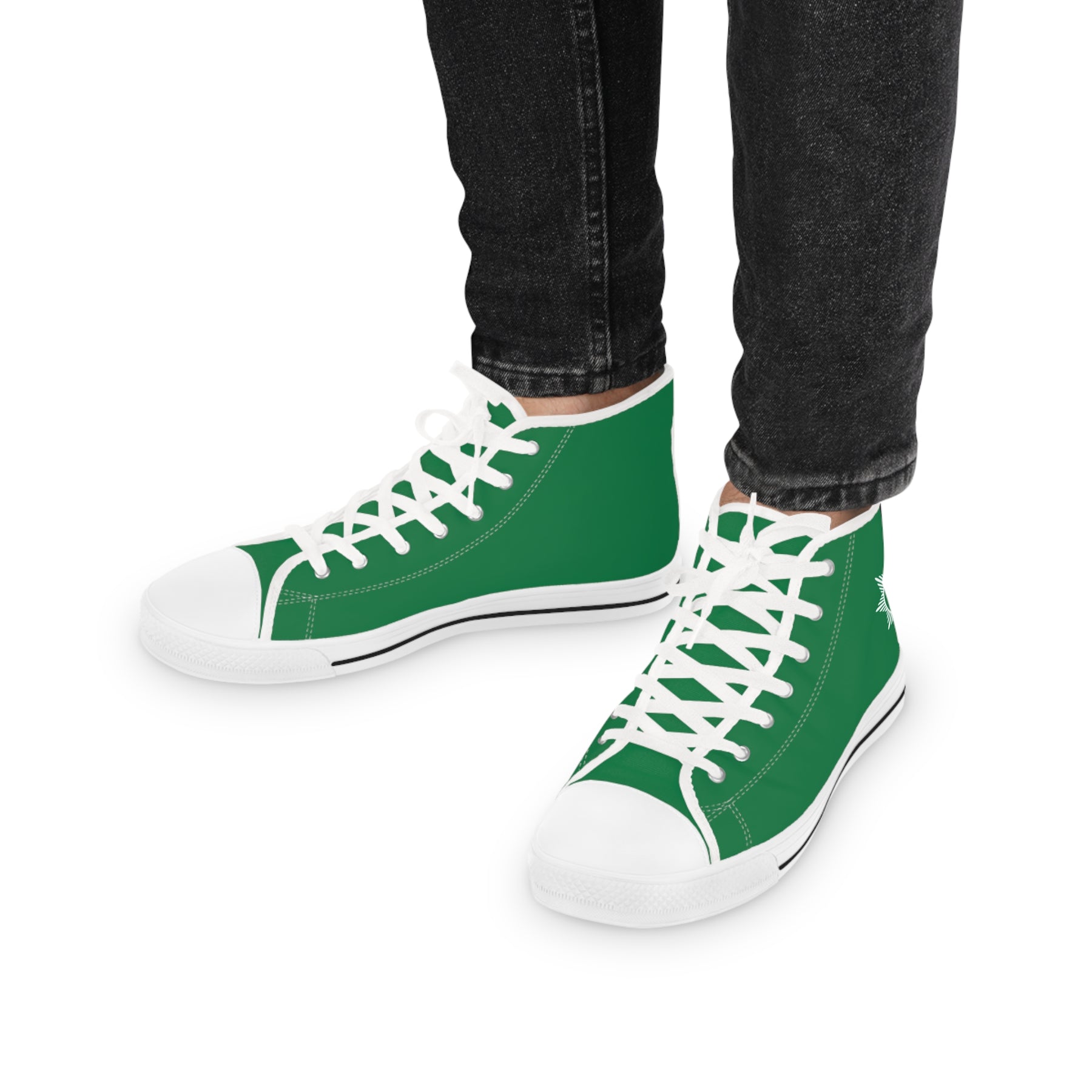 Knight Masons Sneaker - High Top Black & White Green Canvas - Bricks Masons