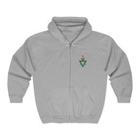 Allied Masonic Degrees Hoodie - Zip Up Jacket with AMD Emblem Embroidery - Bricks Masons