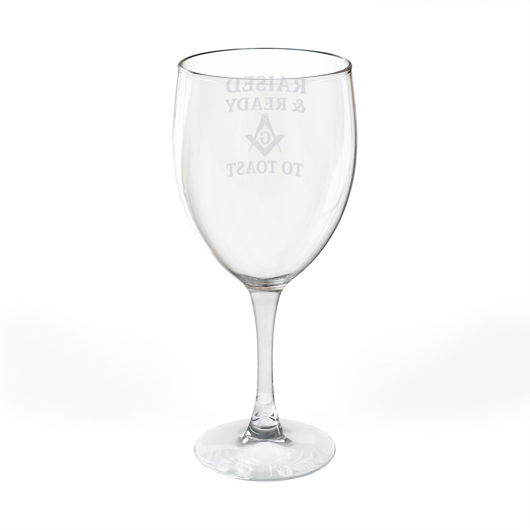 Master Mason Blue Lodge Wine Glass - Raised & Ready To Toast Square & Compass G