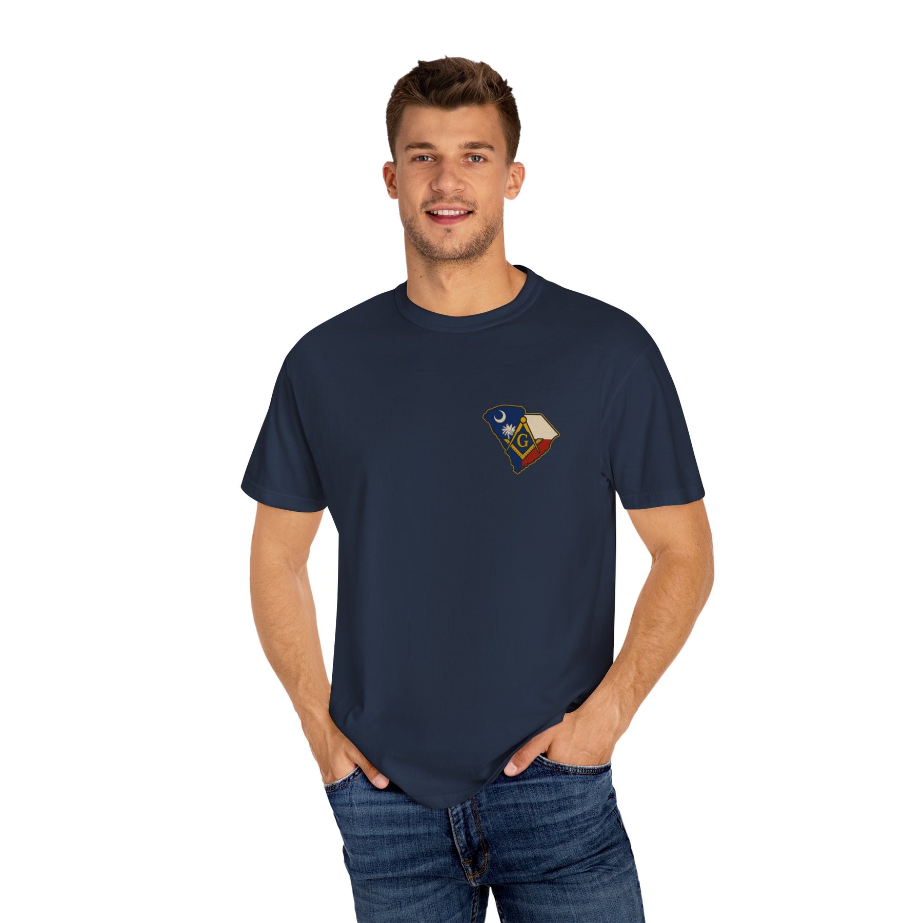 Master Mason Blue Lodge T-Shirt - Garment-Dyed South Carolina Mason - Bricks Masons