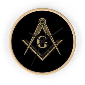 Master Mason Blue Lodge Clock - Golden S&C G on Black Dial - Bricks Masons