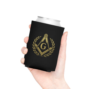 Master Mason Blue Lodge Can Cooler - Gold Square & Compass G With Wreath - Bricks Masons
