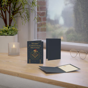 Master Mason Blue Lodge Greeting Card - Square & Compass G with Pillars Christmas Edition - Bricks Masons