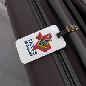Master Mason Blue Lodge Luggage Tag - White Texas Mason With Black Leather Strap - Bricks Masons