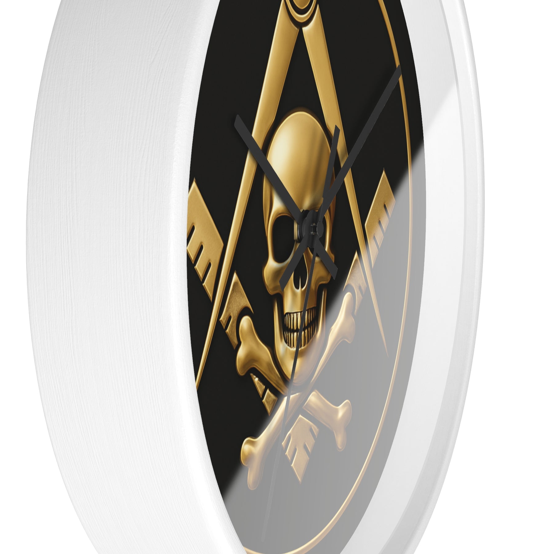 Widows Sons Clock - Square & Compass with Skull Emblem on Wooden Frame - Bricks Masons