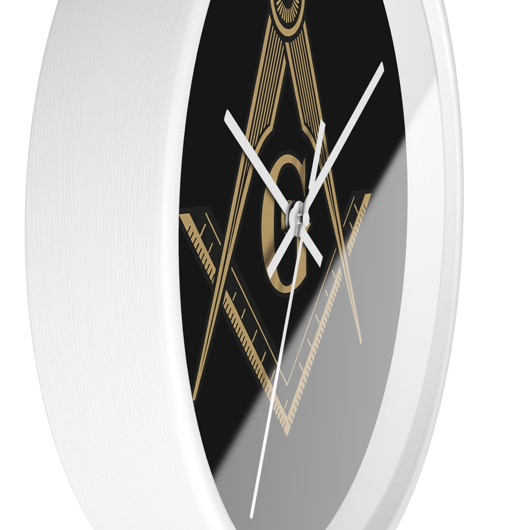 Master Mason Blue Lodge Clock - Golden S&C G on Black Dial - Bricks Masons