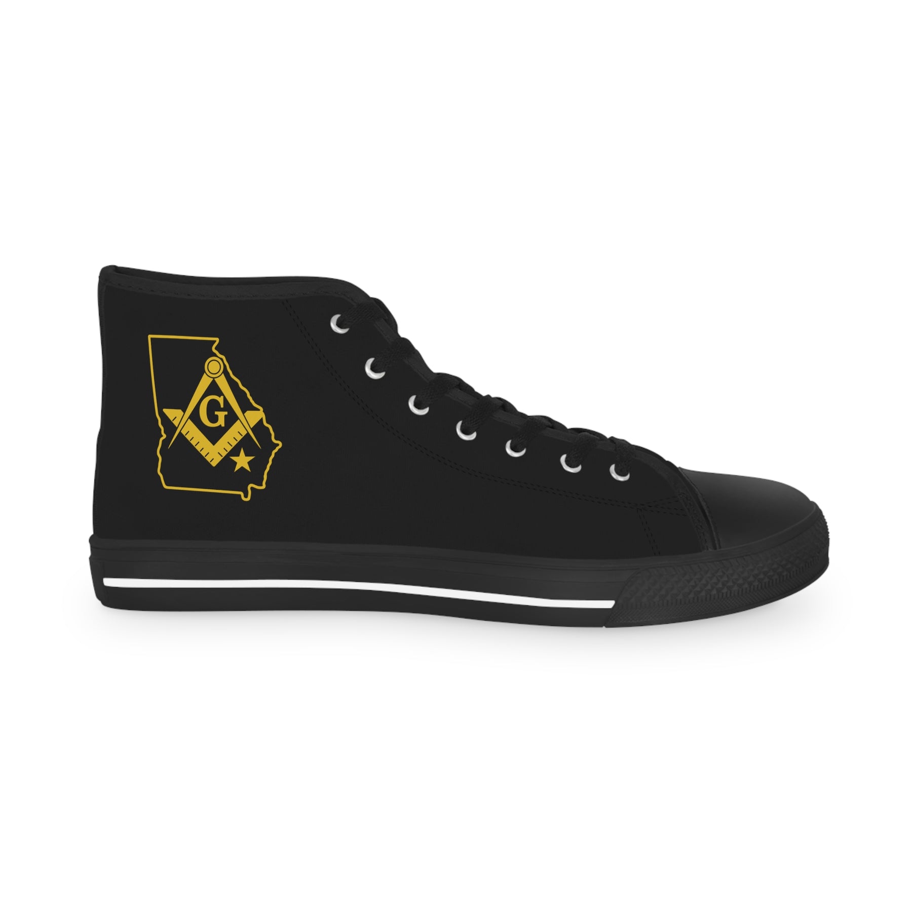Master Mason Blue Lodge Sneaker - High Top Black & White Sole Georgia Map Mason - Bricks Masons